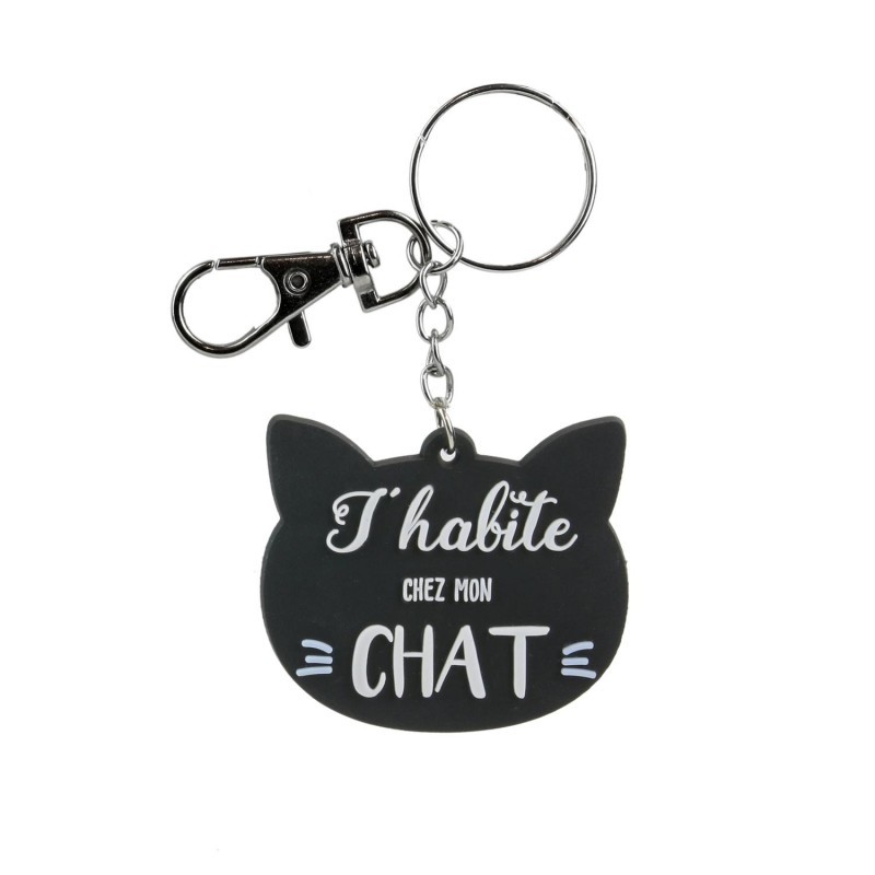 Porte Cles Chat J Habite Chez Mon Chat Noir Cadeau Original Pas Cher