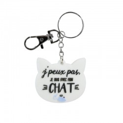 Porte-clés PVC Chat J'Peux Pas Je Suis Avec Mon Chat Blanc