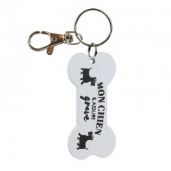 Porte-clés Bois Chien Mon Chien Il Assure Grave Blanc