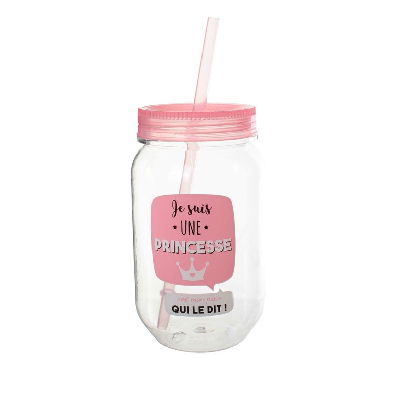Mason Jar en Plastique 50cl Je Suis Une Princesse Rose Mason Jar en Plastique 50cl Je Suis Une Princesse Rose
