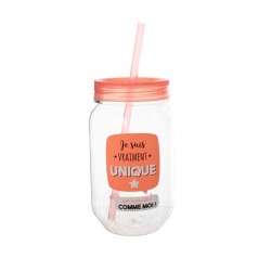 Mason Jar en Plastique 50cl Je Suis Vraiment Unique Orange