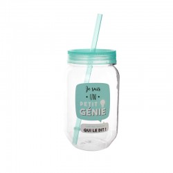 Mason Jar en Plastique 50cl Je Suis Un Petit Génie Vert