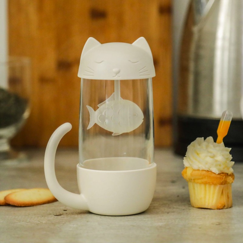 Tasse Chat Céramique Noël 400 Ml Avec Infuseur & Couvercle – Cadeau Mignon Thé/Café