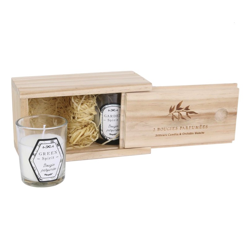 Coffret Bois Bougie Nature x 2 Coffret Bois Bougie Nature x 2