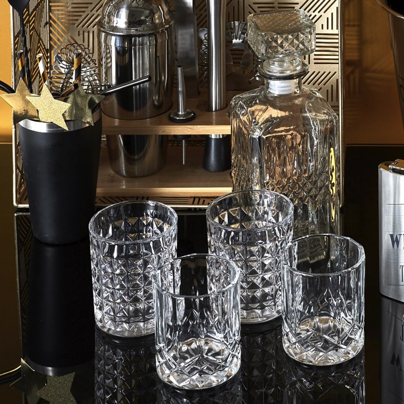 SIVERA Carafe à whisky de luxe dans un coffret cadeau de qualité supérieure Lot de 5 carafes à whisky avec 4 verres et carafe à décanter de 850 ml en verre cristal.