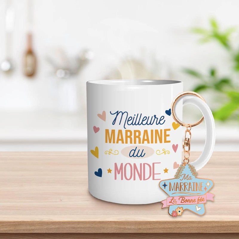 COFFRET DEMANDE MARRAINE - PORTE CLE COEUR CARAMEL