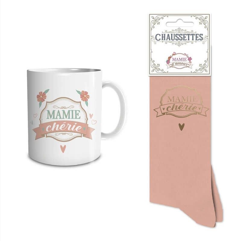 Ensemble Mug et Chaussettes Mamie Chérie - Cadeau Mamie Original