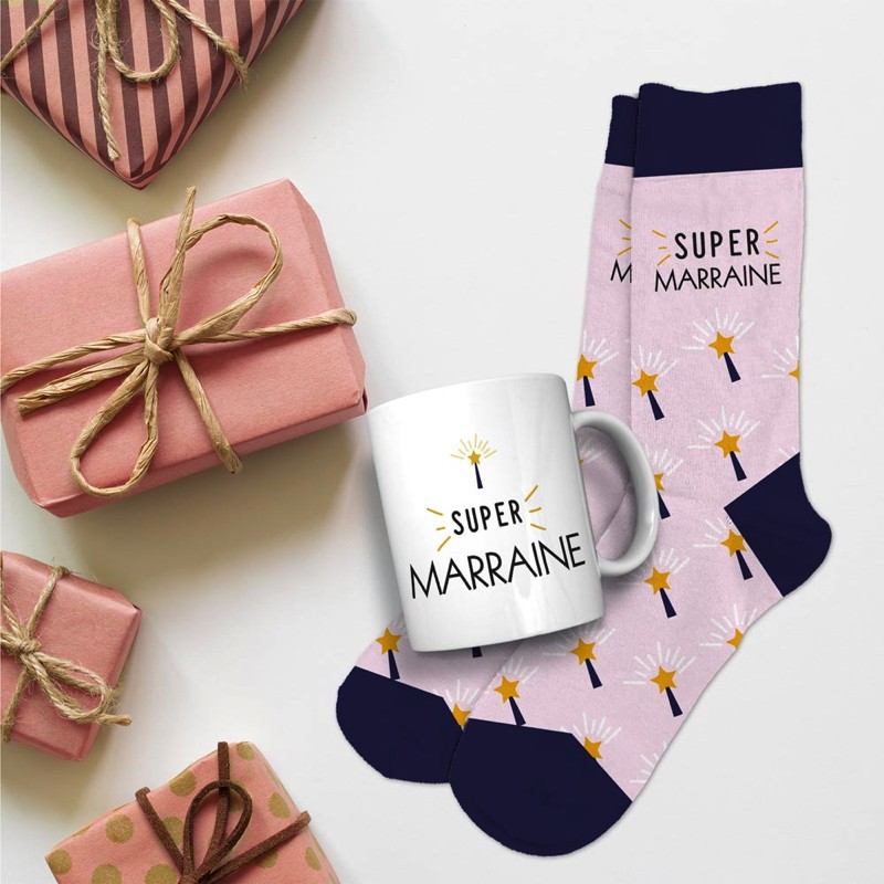Coffret Mug et Chaussettes - Super Marraine