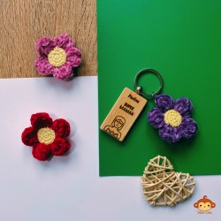 Porte-Clés Super Maman + Fleur au Crochet à Personnaliser