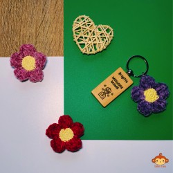 Porte-Clés Meilleure Mamie + Fleur au Crochet à Personnaliser