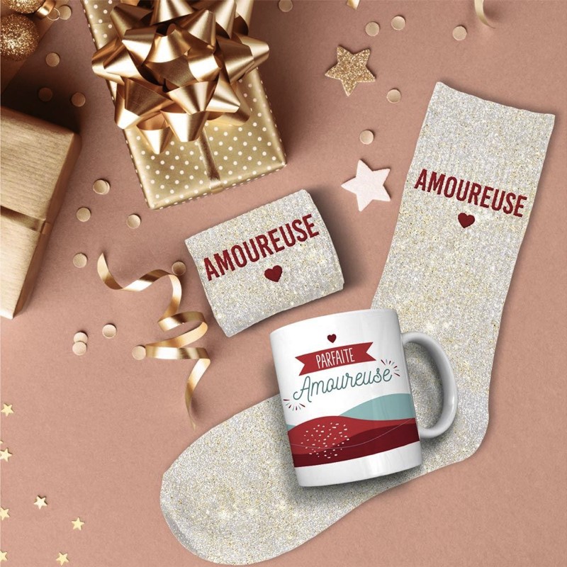 Coffret Mug et Chaussettes Paillettes - Amoureuse