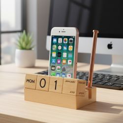 Calendrier et Organisateur de Bureau en Bois