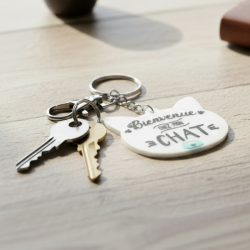 Porte-clés PVC Chat - Bienvenue Chez Mon Chat Blanc