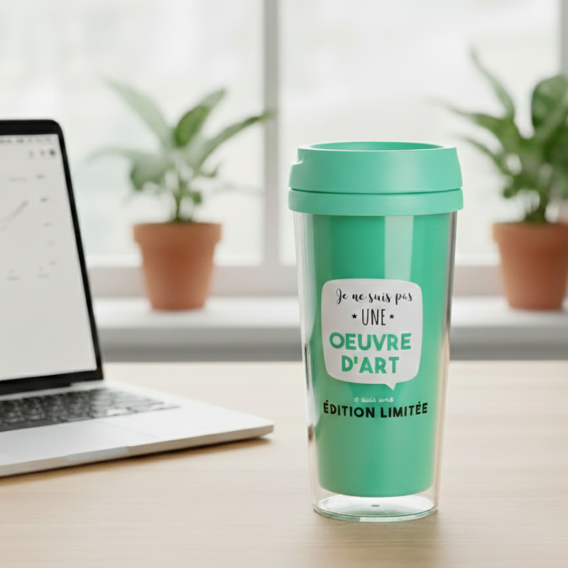 Mug de Transport 40cl - Je Ne Suis Pas Une Oeuvre d'Art Vert