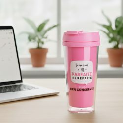 Mug de Transport 40cl - Je Ne Suis Ni Parfaite Ni Refaite Rose